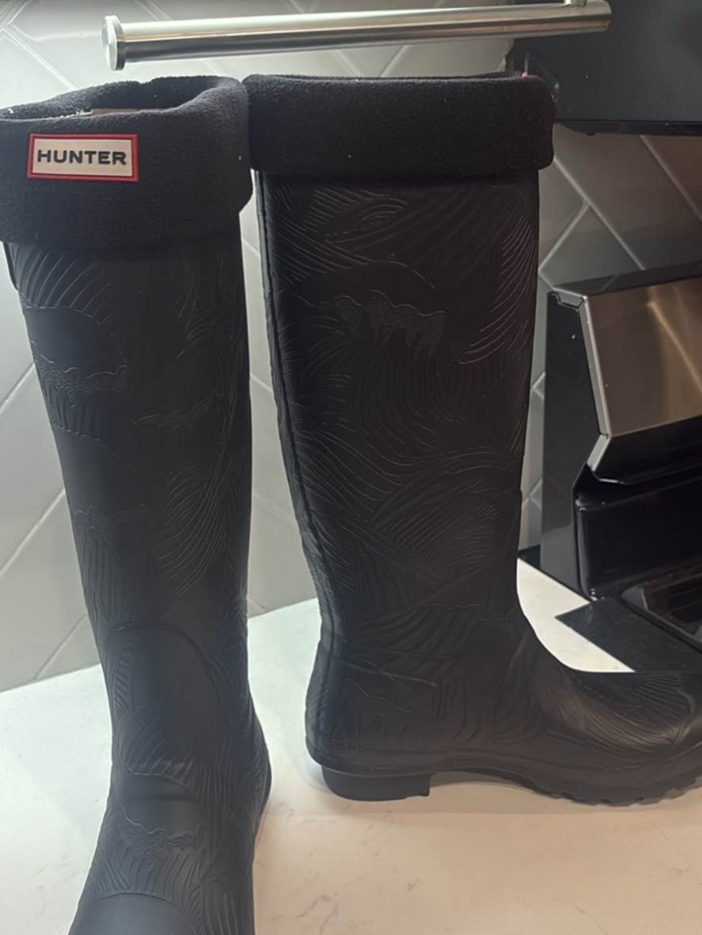 Hunter Black Tall Waterproof Women's Rain & Snow Boots with Fleece Cuff